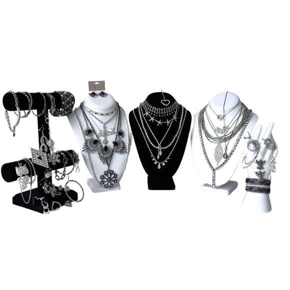 Rhinestone Silver Tone 53 Pieces Vtge to Now Necklaces Bracelets Earrings Broch - Picture 1 of 16
